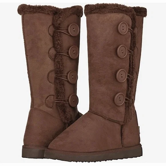 Winter Snow Cozy Brown Button-Up Girls Boots - Picture 4 of 6